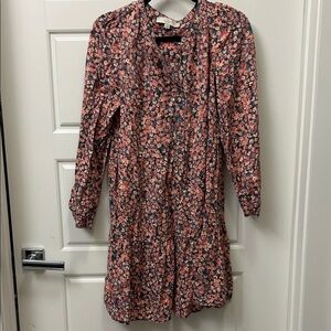 LOFT Pink and Black Floral Long Sleeve Dress